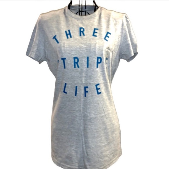 adidas Tops - NWT Adidas Women’s Small Grey & Blue ‘Three Stripe Life’ Graphic T-Shirt